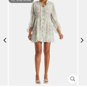 Lord & Taylor Button-Up Pastel Printed Lantern Sleeve Dress